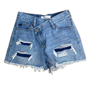 KanCan Light Blue Distressed High Rise Crossover Shorts Size S EUC SKU1440